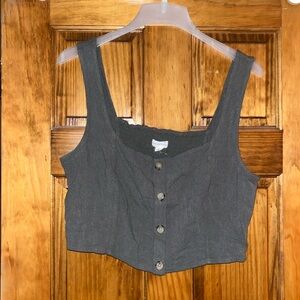 Dark grey crop top with button design
